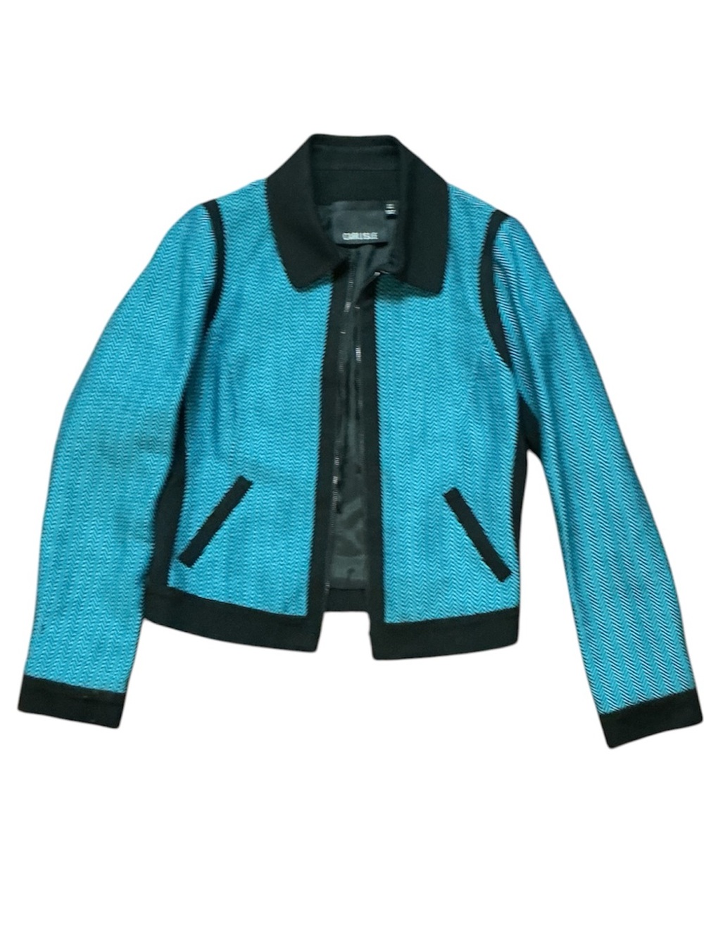 Carlisle Teal & Black Tweed-Textured Women’s Zip Contemporary Jacket 6